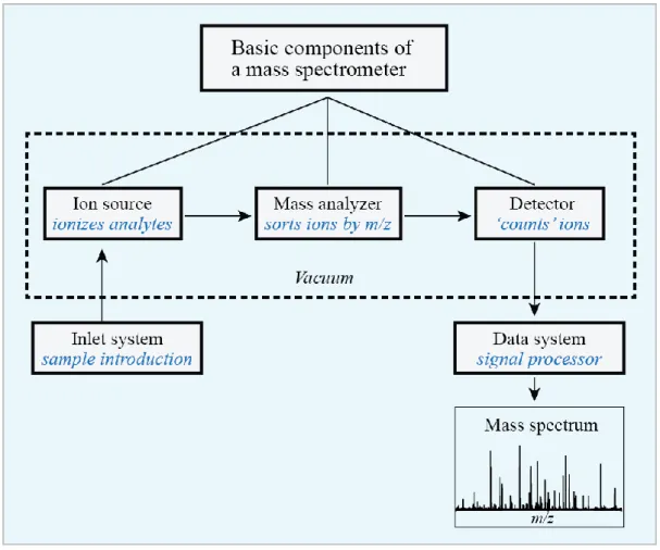 Figure 1.13 Basic components of mass spectrometry. 