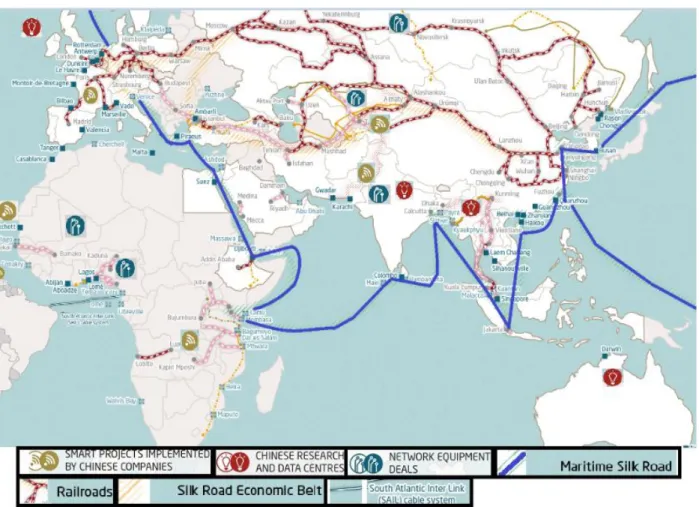 Figure 6. Digital Silk Road Networking. Adapted from The Mercator Institute for China Studies, by T