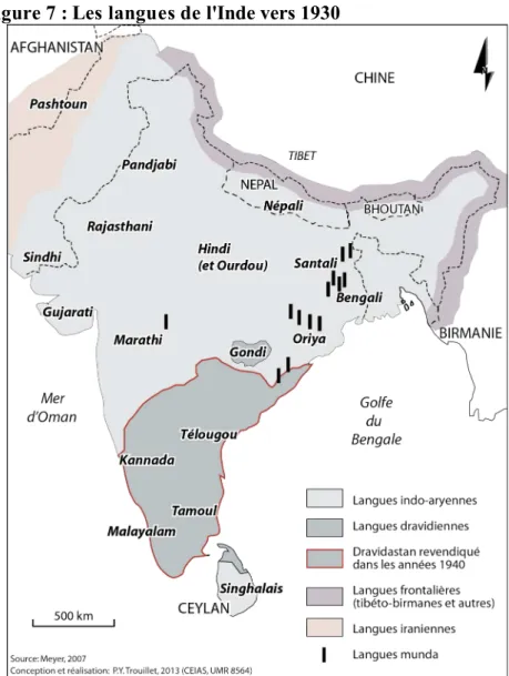 Figure 7 : Les langues de l'Inde vers 1930 