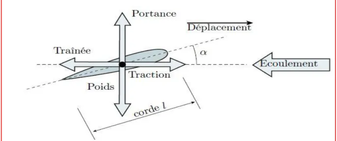 Figure I.2.Définition des forces qui s‘exercent sur une voilure dans un écoulement fluide[12]