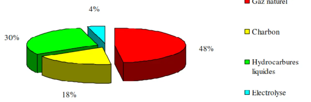 Figure I.1: Principales origines de la production d’hydrogène 