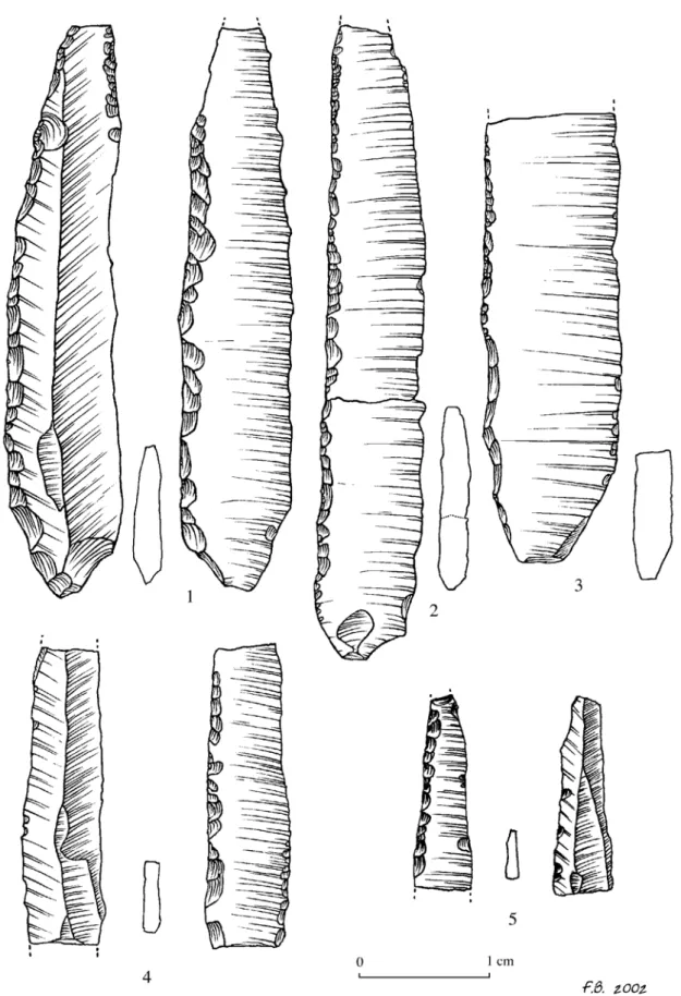 Figure 5 – L’Esquicho – Grapaou, Ste Anastasie, Gard, France, « Aurignacien initial », industrie  sur lamelle et grande lamelle