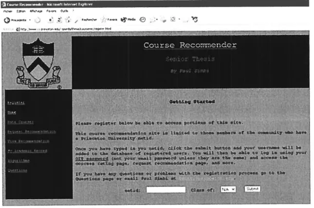 Figure 3.4 : La page Web principale de Course Recommender [Simbi, 2003]