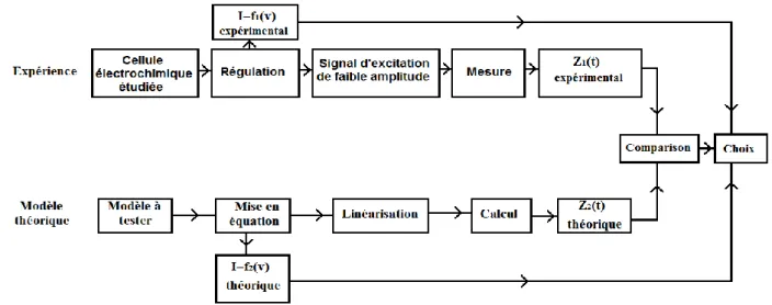 Figure II.6 : Principe de la démarche d'identification des Processus se déroulant à une interface  électrochimique(10)