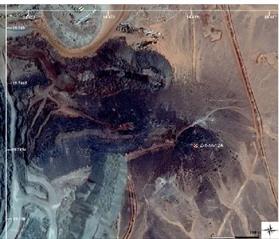 Fig. 6 : photo satellite du Guelb Moghrein oriental et localisation des trois mines fouillées en 2017 