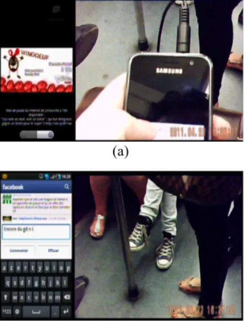 Figure 2 :  Dans  les  figures  de  cet  article,  la  capture  de  l’activité  d’écran  apparaît  sur  la  gauche  et  l'enregistrement  vidéo  réalisé  avec  les  lunettes  caméra  est  positionné  sur  la  droite