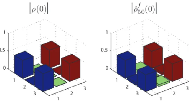 Fig. 7. The density matrix of the system and its estimator at time t = 0.