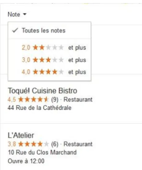 Figure 3 : Premiers résultats (non publicitaires) pour la requête « restaurant Poitiers » 