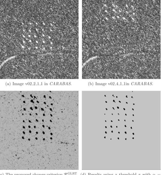 Figure 9: Change detection results of real SAR images CARABAS (Sensor Data Manage- Manage-ment System (SDMS) Public web site, 2008).