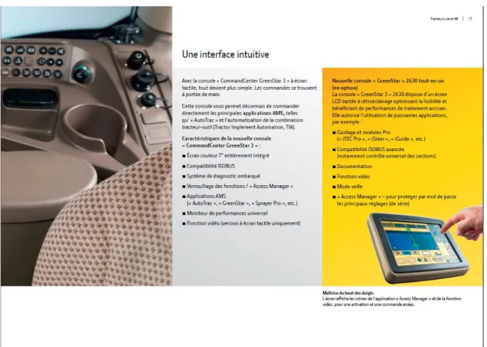 Figure 5 Interface de pilotage tactile – brochure commerciale John Deere 