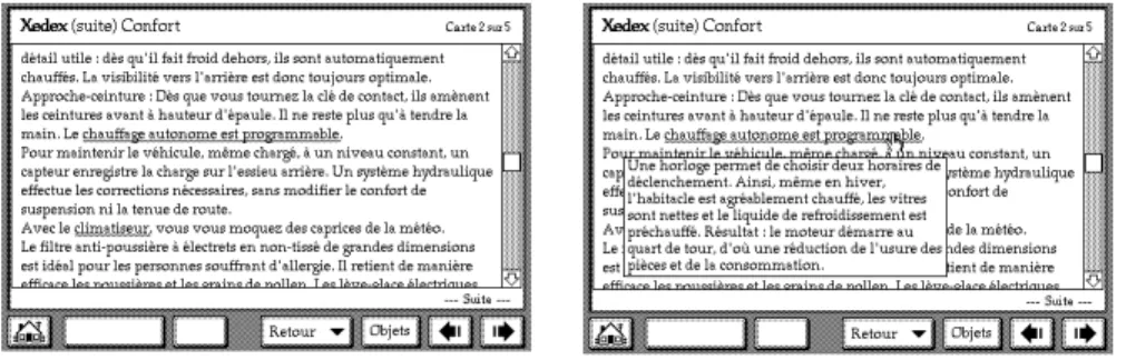 Figure 8 : exemple d’un écran de la base en condition fenêtre ponctuelle fermée à gauche et ouverte à droite 