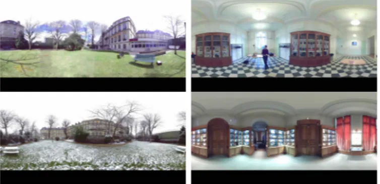 Fig. 5. The four environments used in the user study. From left to right, top to bottom: Garden, Bookshelves, Snow, Museum