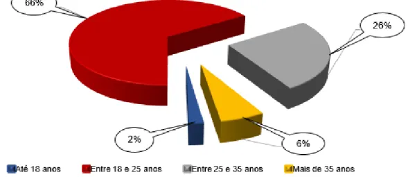 Gráfico 3 - Porcentagem de discentes da Faculdade Vale do Cricaré por faixa etária. 