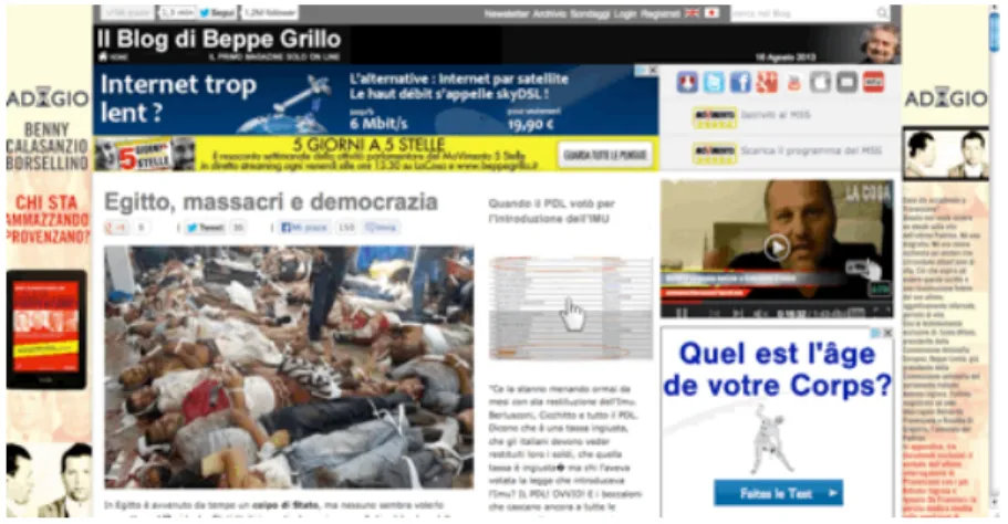 Fig n°1 : capture d'écran de la page d'accueil du blog de Grillo - 16 août 2013