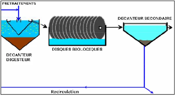 Figure III.4.Schéma du traitement biologique par disques biologiques                         (Perera et Baudot, 1991)