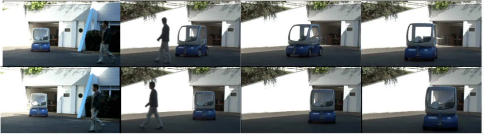 Fig. 4. Comparison between methods S (top) and M (bottom) as a pedestrian crosses the path in front of the robot.