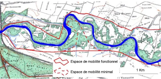 Figure 3. Vue d’une partie de l’espace de mobilité proposé sur la Loue aval (Malavoi, 2006 1 )