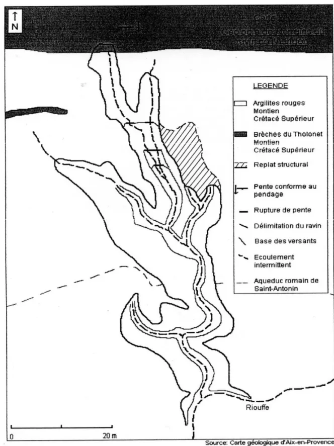Fig. 2 : Carte lithologique du ravin de l’Aurigon.