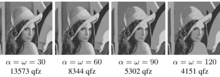 Fig. 1: Examples of C α,ω on 256 × 256 Lenna (8-bit) for various local and global criteria.