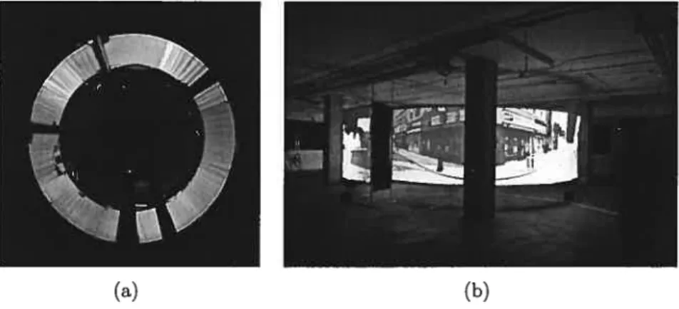 FIG. 1.3. Projection immersive obtenues à l’aide d’un système de projecteur multiples sur des surfaces cylindriques ou sphériques