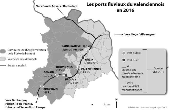 Figure 1: Trafics des ports fluviaux du Valenciennois en 2016 (Source : VNF) 