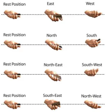 Figure 2. The eight quick back-and-forth tilting directions  regarding to rest position