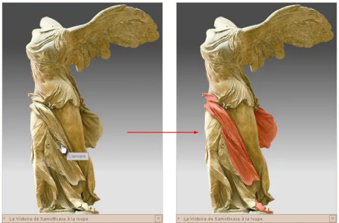 Figure 31. Un clic transforme l’image par superposition. « La Victoire de  Samothrace à la loupe », site Internet du Louvre [27]