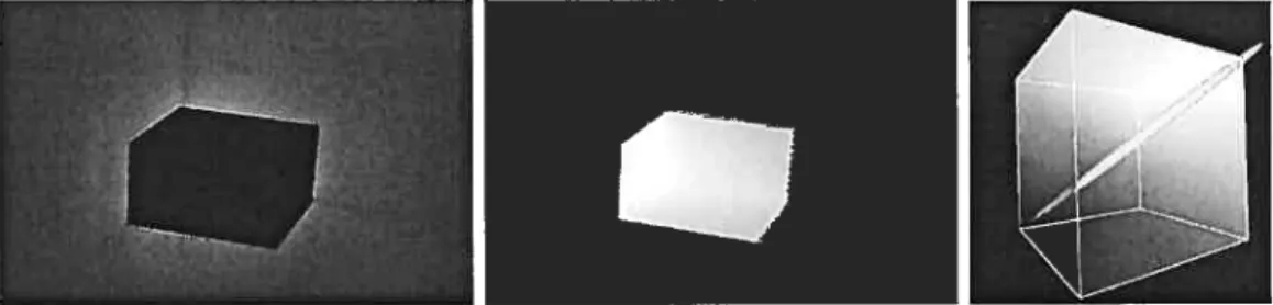 FIG. 4.12 — Gauche : image servant à construire l’ellipsoïde d’inter-réflexion. Les pixels dans la région éclairée sont masqués