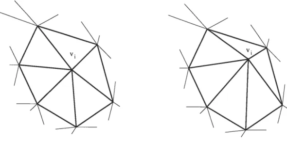 FIG. 3.1 — On fait ici apparaître un point v de la forme avec ses voisins (figure dc gauche)