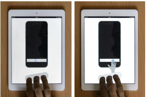 Figure 3. The display at the time of appearance of the stimulus in the GLASS (left)  and the GLASS+SKIN (right) conditions