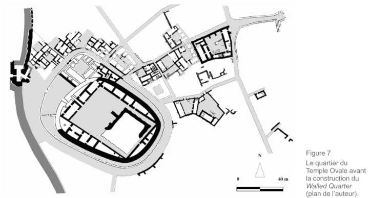 Figure 7  Le quartier du  Temple Ovale avant  la construction du  Walled Quarter  (plan de l’auteur).