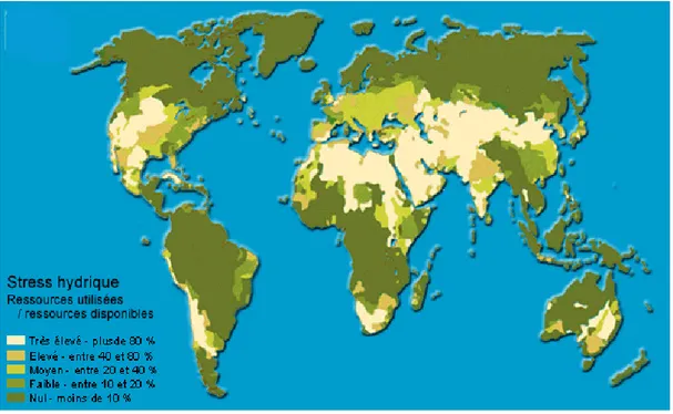 Figure 1 : Représentation du stress hydrique dans le monde 