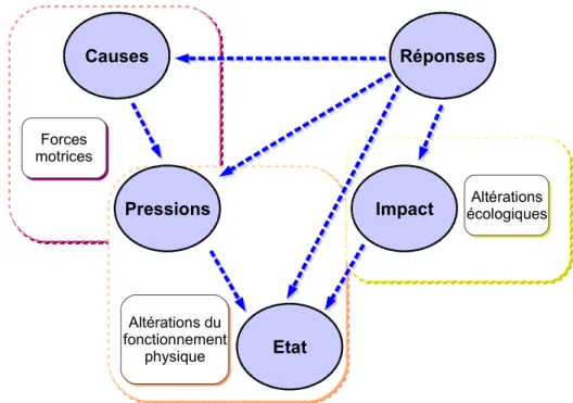 Figure  4 4 4 4  : Logique DPSIR (Causes, Pressions, Etat, Impact, Réponses)    : Logique DPSIR (Causes, Pressions, Etat, Impact,  Réponses)    : Logique DPSIR (Causes, Pressions, Etat, Impact,  Réponses)    : Logique DPSIR (Causes, Pressions, Etat, Impact