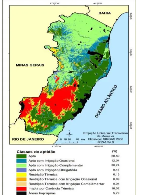 Figura 02 - Zoneamento agroclimático para o café Conilon no estado do Espírito Santo 