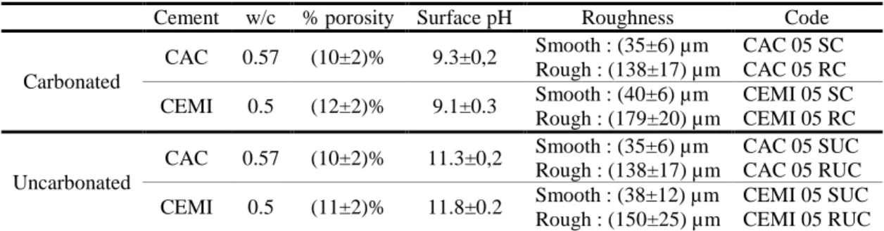 Table 2: Mortars characteristics 