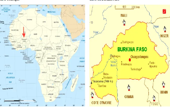 Figure 1: Carte de l'Afrique et du Burkina Faso (source : Google.maps) 