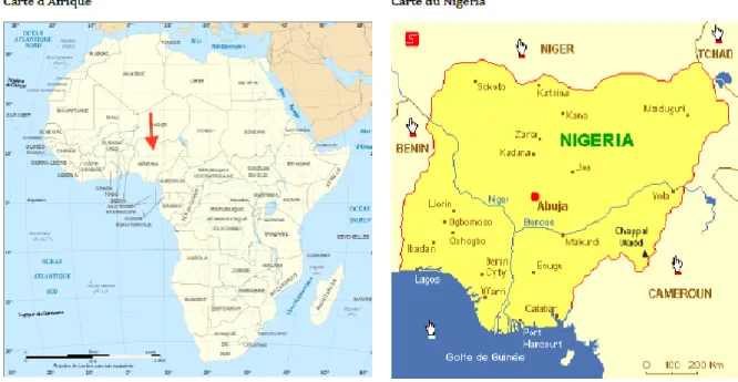 Figure 2: Carte de l'Afrique et du Nigéria (source : Google.maps) 