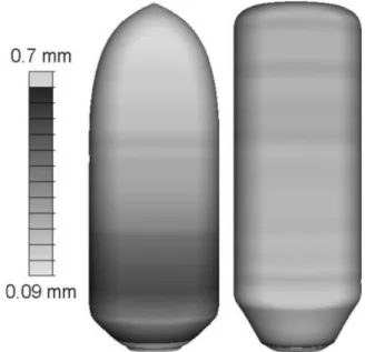 FIG. 17. Bottle shapes and thickness distributions before and after opti- opti-mization.