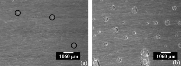 FIG. 8. Effect of the preheating substrate temperature on samples after postheating: 200 8 C (a: Sample 1B), 140 8 C (b: Sample 2B).