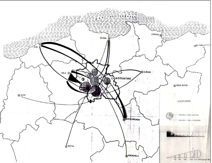 Fig. n°2 : flux pendulaire de la main d’œuvre industrielle et origine géographique (situation en 2000) 