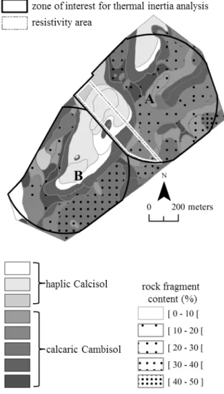 Figure 1. Localization  of the auger holes and soil thickness  measured at each auger hole