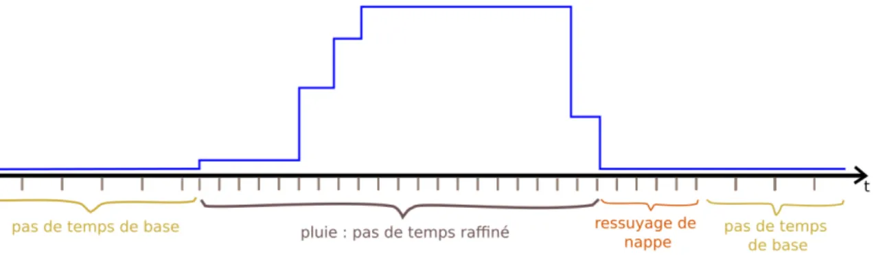 Figure 19 – Exemple de chronique de pluie et pas de temps associés