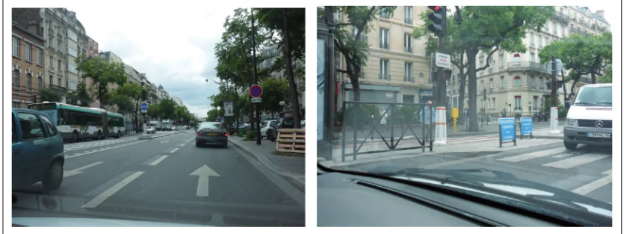Fig. 1 Boulevard Saint-Marcel à Paris : les aménagements pour les circulations publiques et privées introduisent des complications pour les traversées des piétons