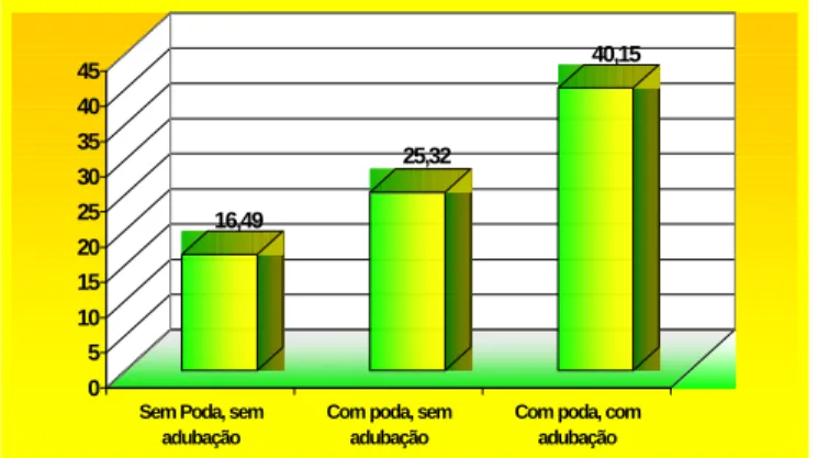 Figura 6- Efeito da poda e da adubação no rendimento (média de 4 colheitas) do Café Conilon.