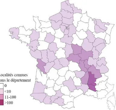 Figure N°3 : Répartition actuelle de l’ambroisie en France, d’après Muller (2004) 