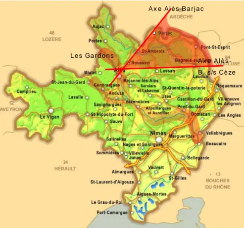 Figure N°7 : Principales zones infestées par l’ambroisie dans le département du Gard 