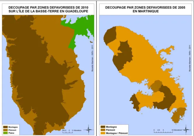 Figure 6 : Découpage par zones défavorisées en Guadeloupe et en Martinique 
