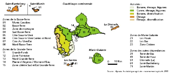 Figure 7 : Zonage agricole de la Guadeloupe modifié en 2000 (source : Recensement Agricole 2000) 