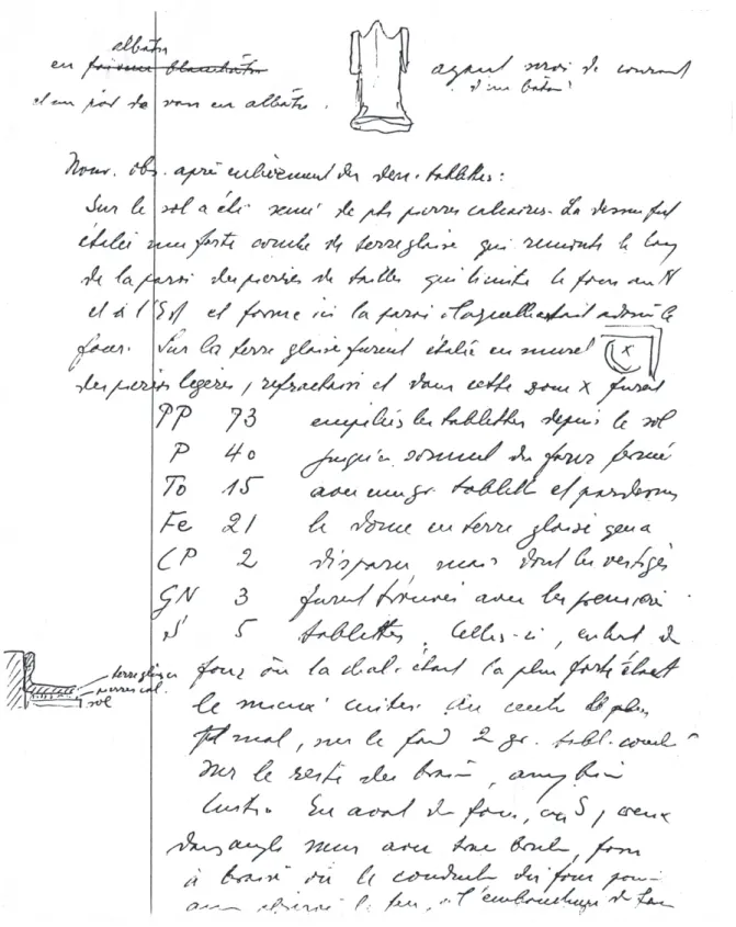 Fig. 5 - Reproduction de la p. 18 bis des notes de fouille de C. Schaeffer, campagne de 1954.