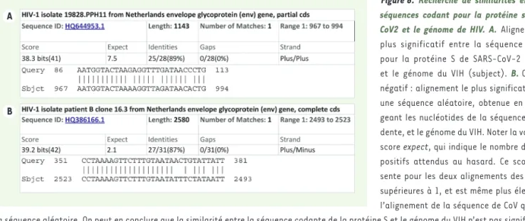 Figure 6.  Recherche de similarités entre les  séquences codant pour la protéine spike de  CoV2 et le génome de HIV